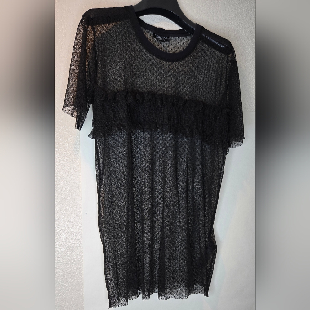 Black Sheer Lace Top By Topshop
